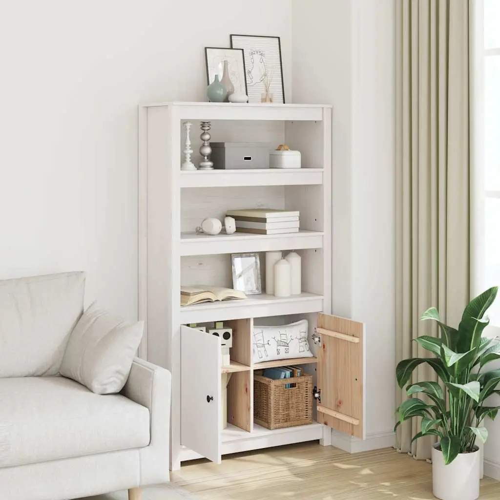 Highboard Solid Pine Wood White Storage Cabinet Sideboard with Doors Shelves