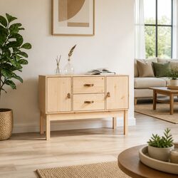 Solid Pine Wood Sideboard 110x40x78cm - Brown Cabinet Details