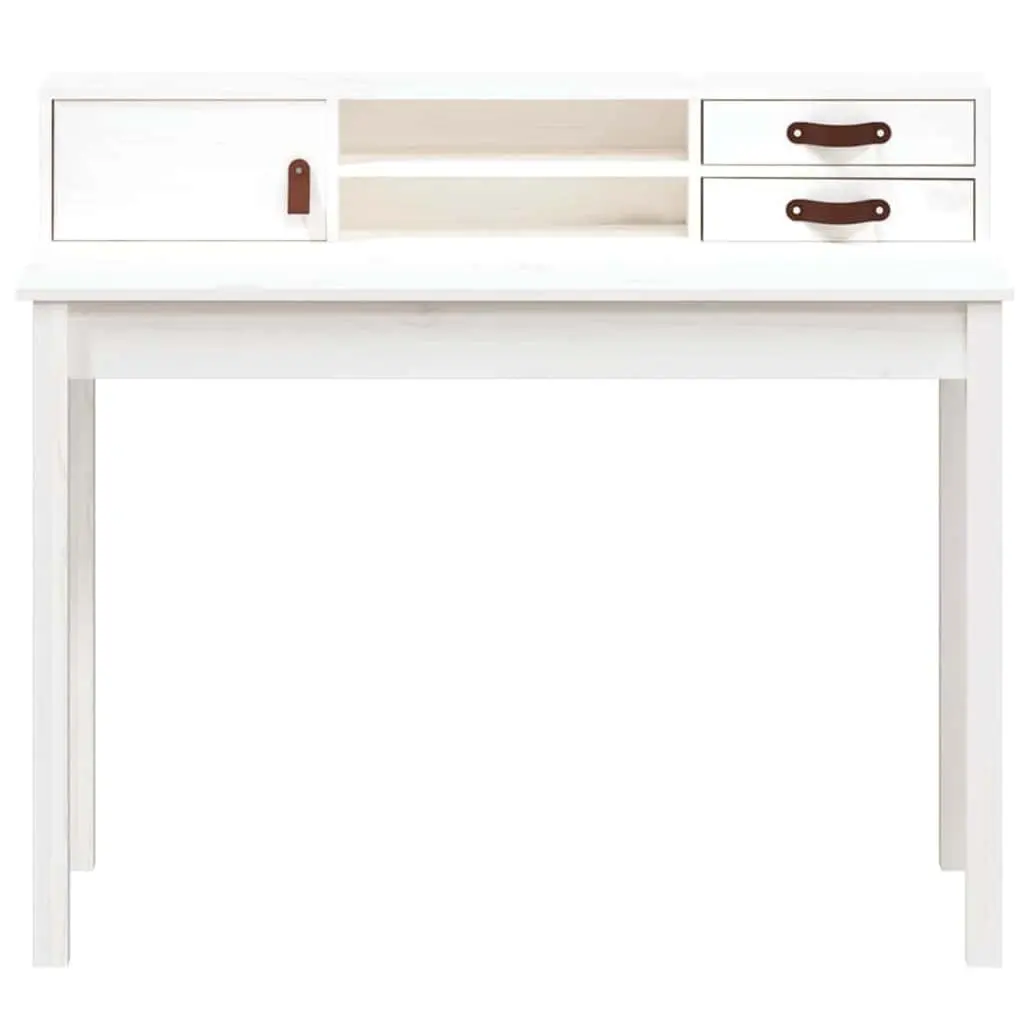 White Solid Pine Wood Office Desk Study Computer Table Compact Storage