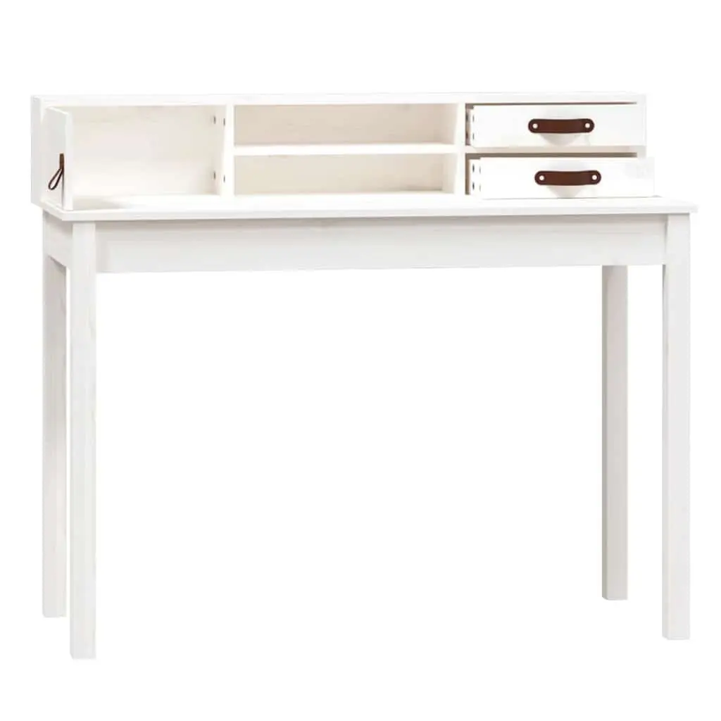 White Solid Pine Wood Office Desk Study Computer Table Compact Storage