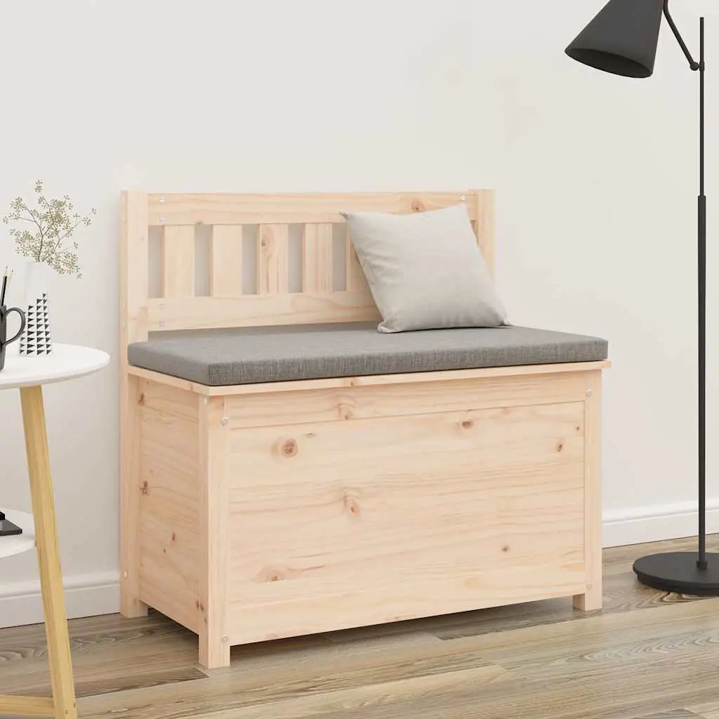 Wooden Storage Bench with Backrest Brown Solid Pine Wood Seating Furniture