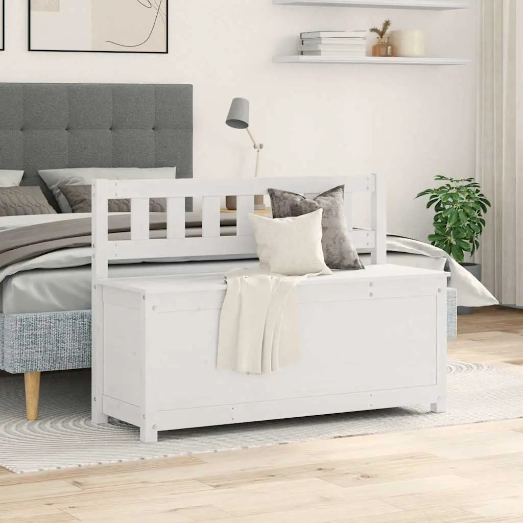 White Wooden Bench with Storage Box Backrest Solid Pine Frame 110x41x76.5cm