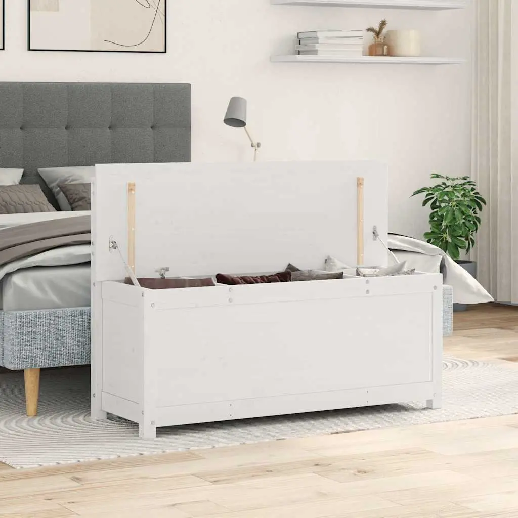White Wooden Bench with Storage Box Backrest Solid Pine Frame 110x41x76.5cm