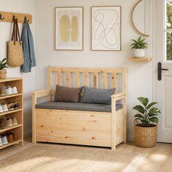 Storage Bench with Backrest Armrests Solid Pine Wood Brown 112.5x51.5x96.5cm