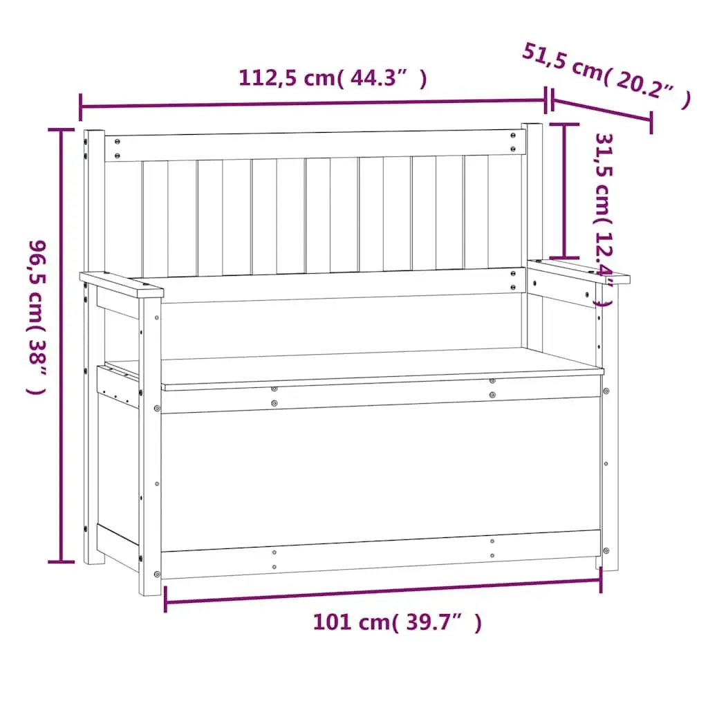 Storage Bench with Backrest Armrests Solid Pine Wood Brown 112.5x51.5x96.5cm