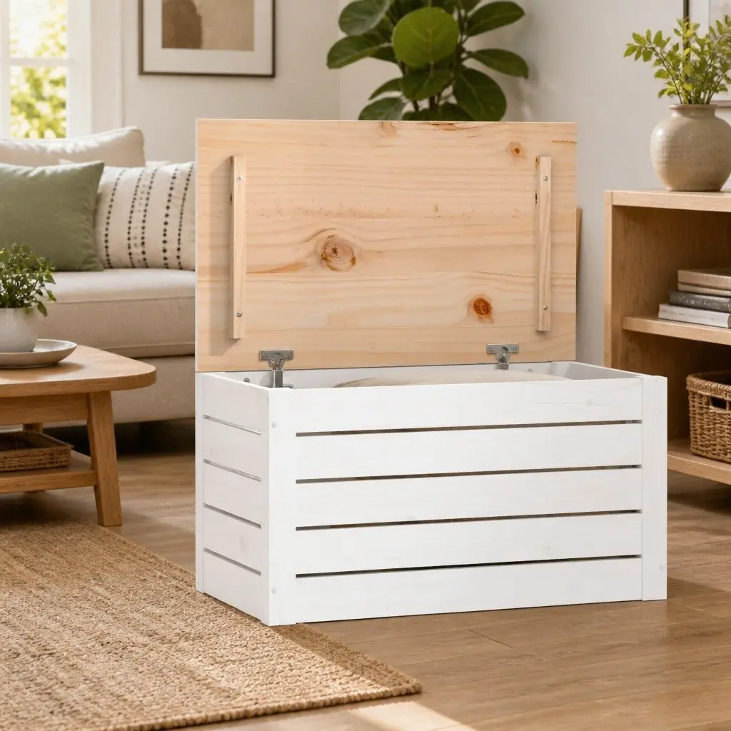 Storage Box White Solid Wood Pine Chest Organizer Home 59.5 x 36.5 x 33 cm