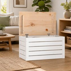 White Pinewood Storage Box: 59.5 x 36.5 x 33 cm
