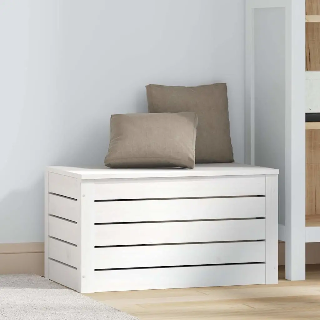 Storage Box White Solid Wood Pine Chest Organizer Home 59.5 x 36.5 x 33 cm