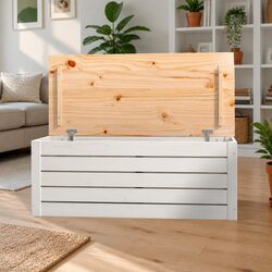 Storage Box White 89x36.5x33 cm Solid Pine Wood Chest Lid Organiser