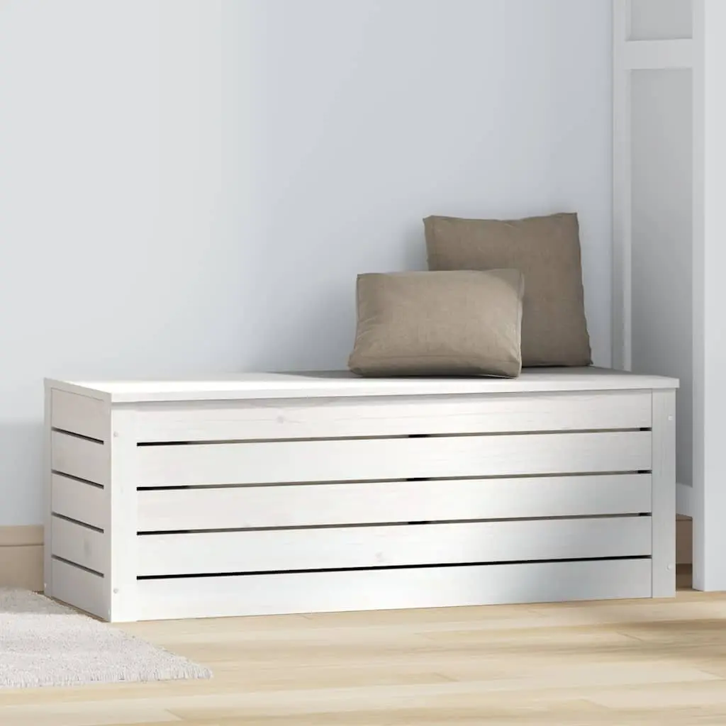 Storage Box White 89x36.5x33 cm Solid Pine Wood Chest Lid Organiser