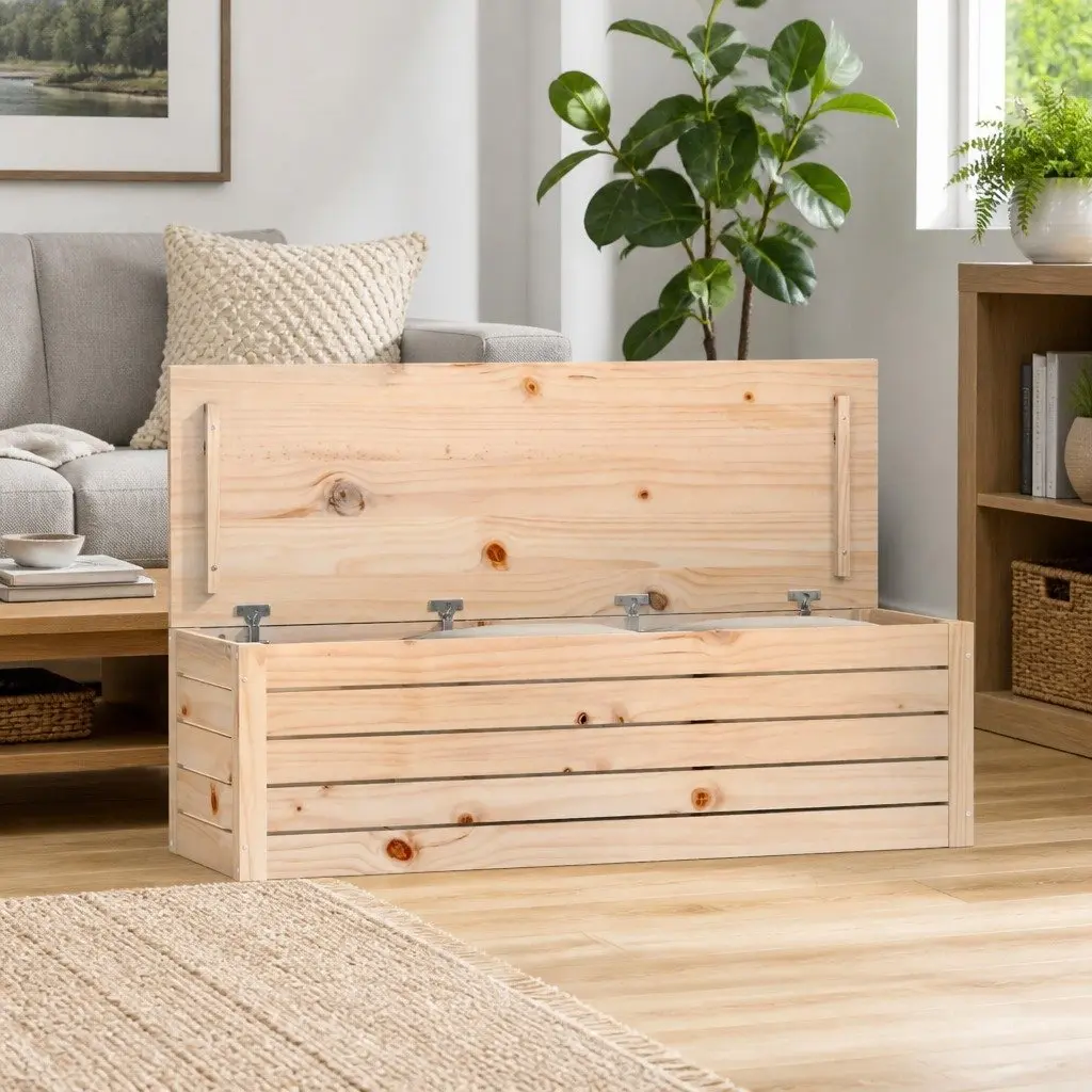 Storage Box Solid Pine Wood Chest Trunk Organiser Bedroom Living Room Brown