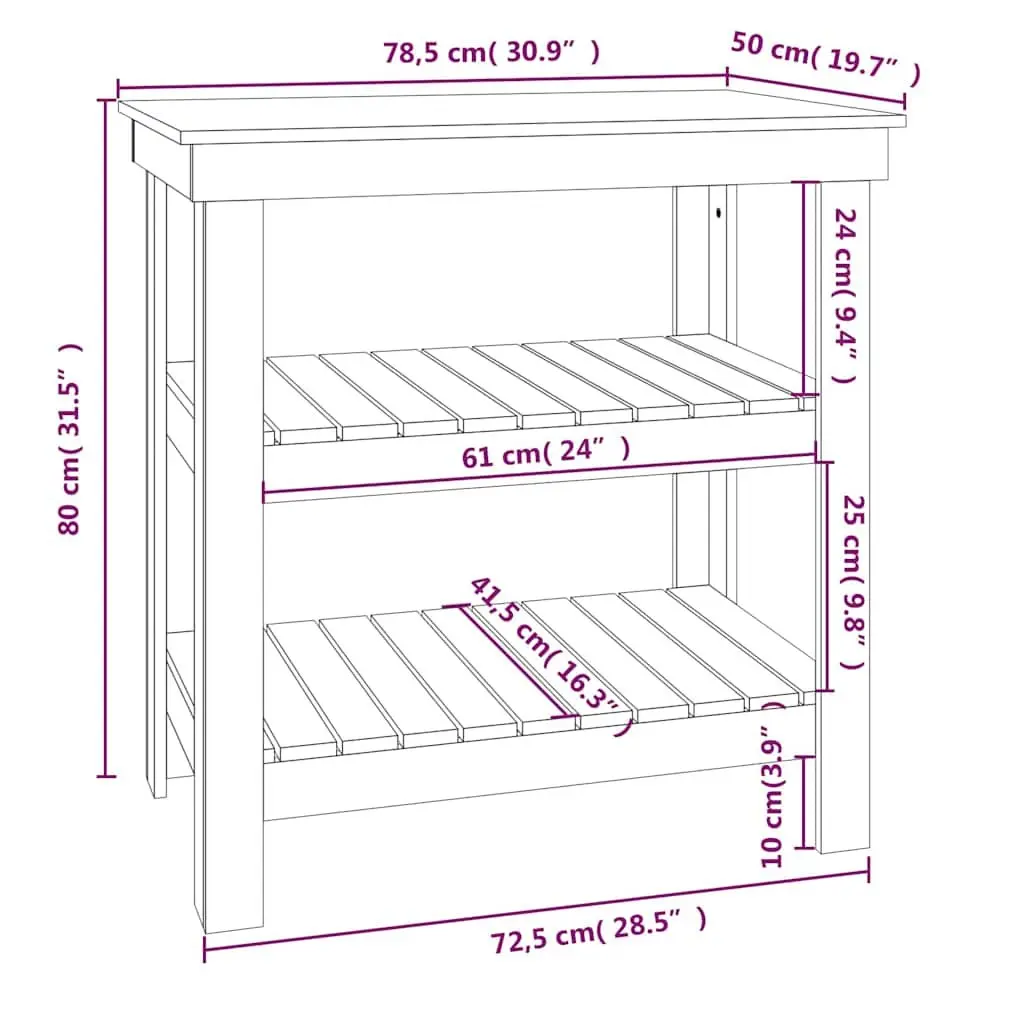 Wooden Work Bench for Garage Workshop 78.5 x 50 x 80 cm Solid Pine Wood Brown