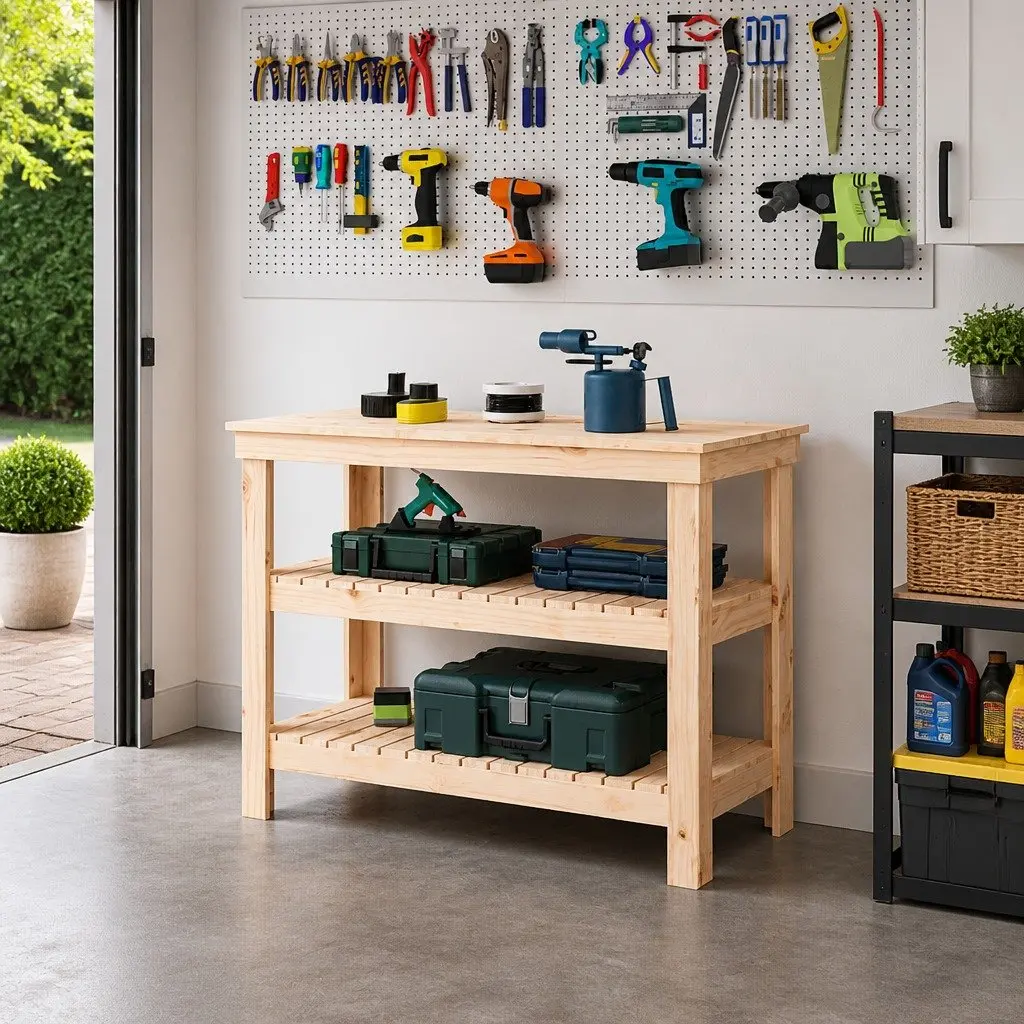 110.5x50x80cm Wooden Work Bench, Solid Pine Construction
