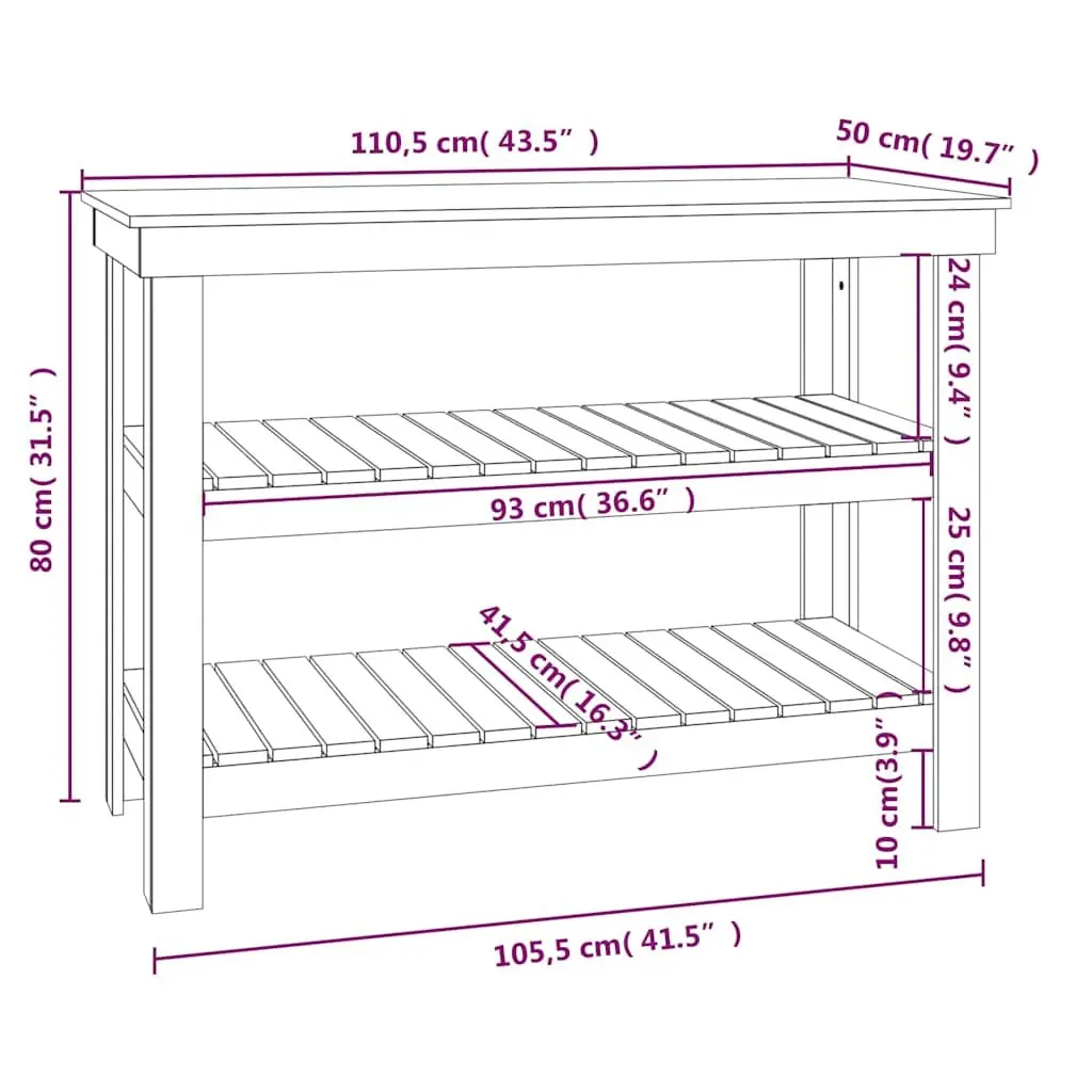 110.5x50x80cm Wooden Work Bench, Solid Pine Construction