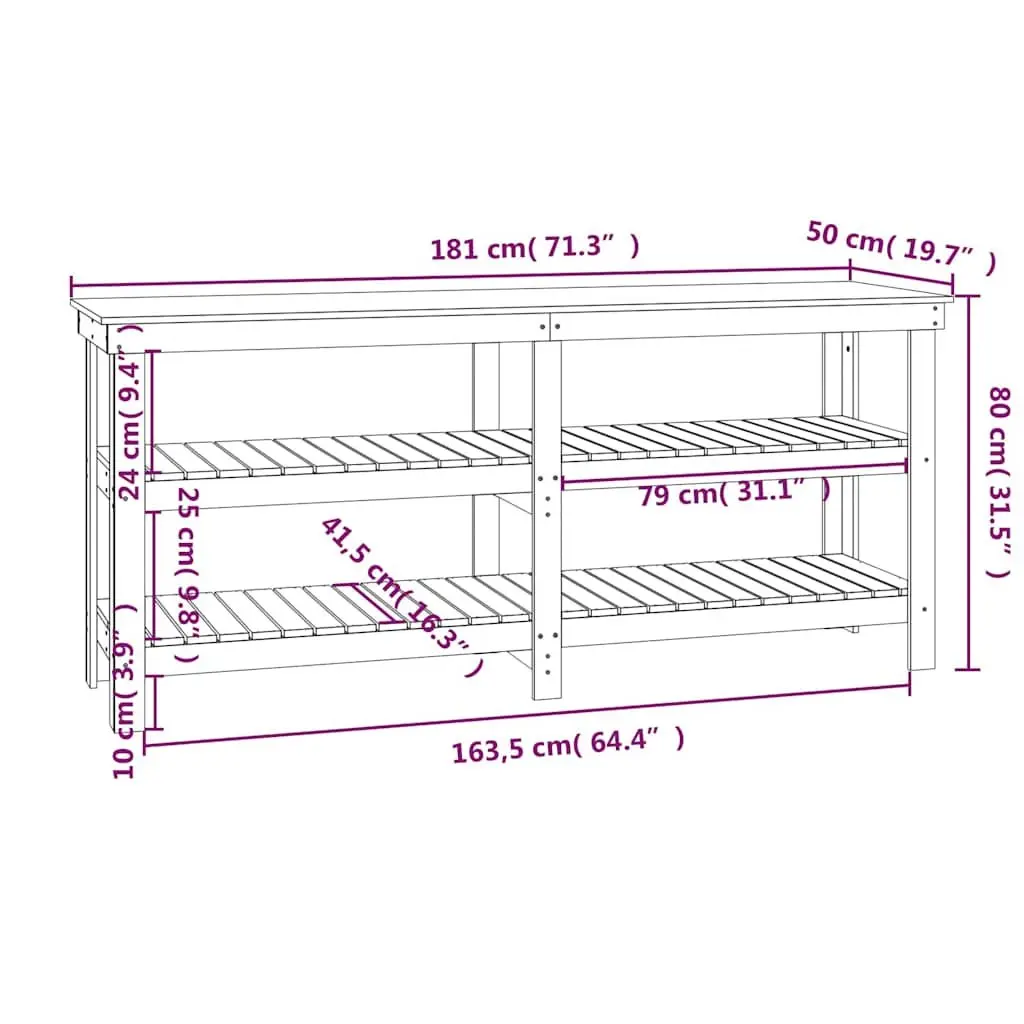 Solid Wood Pine Work Bench 181x50x80 cm