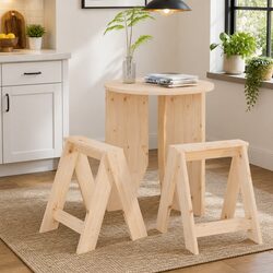 Compact Pine Wood Stools - Set of 2 for Dining and Bar