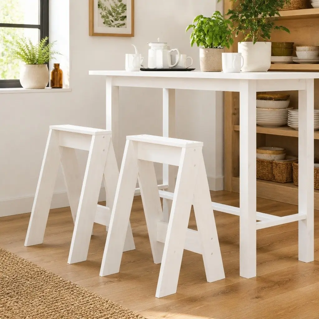 Wooden Stools Set of 2, 40x40x60 cm, White Pine