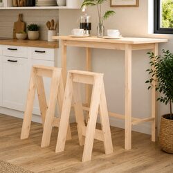 Brown Wooden Bar Stools Set of 2 - Solid Pine Construction