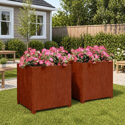Corten Steel Planters with Legs, 2 pcs, 50x50x50 cm