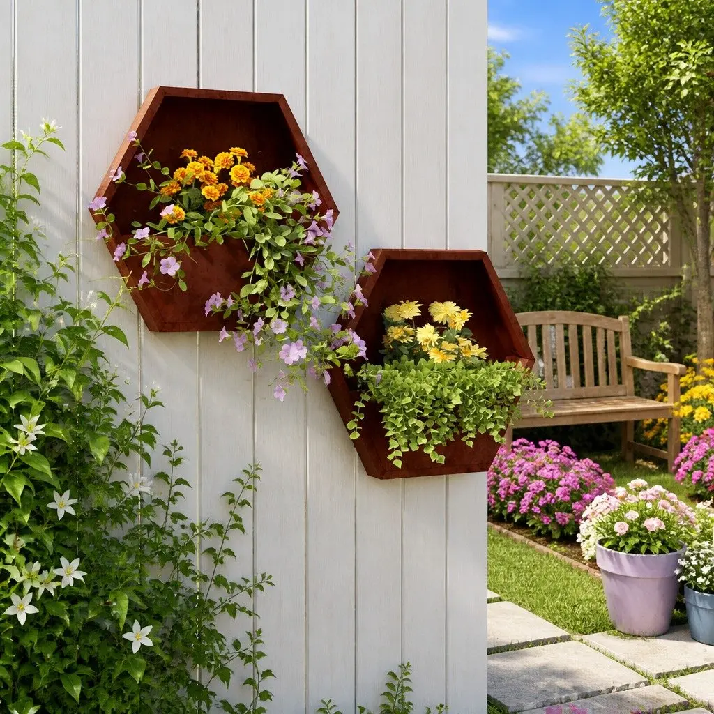 Wall Planters Garden Balcony Patio Decor Corten Steel 46x10x40 cm 2 Pieces