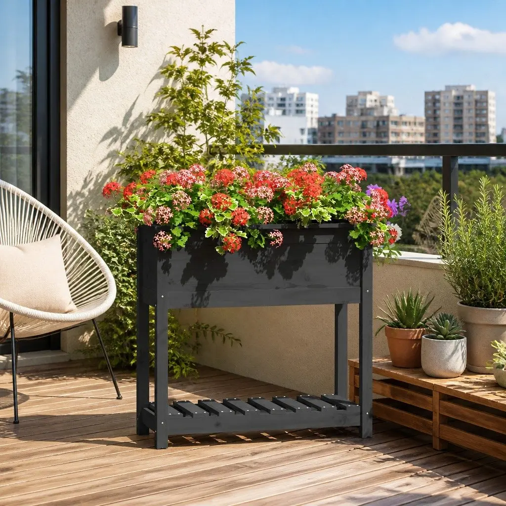 Wooden Garden Planter for Balcony Patio Grey 82.5 x 34.5 x 81 cm