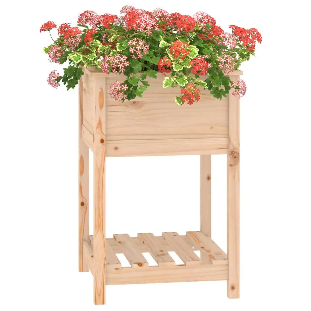 Wooden Garden Planter with Shelf for Outdoor Use 54x54x81cm