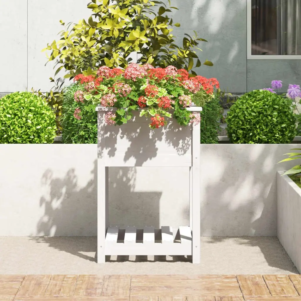 White Wooden Planter with Shelf 54x54x81cm