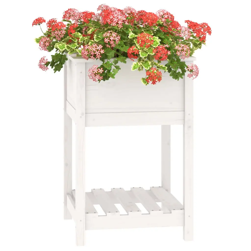 White Wooden Planter with Shelf 54x54x81cm