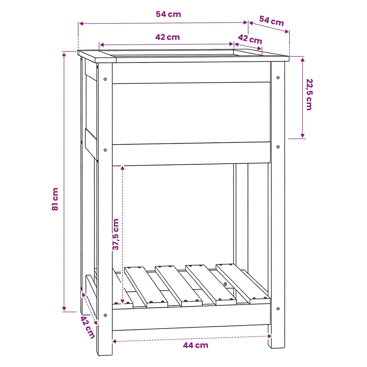 White Wooden Planter with Shelf 54x54x81cm
