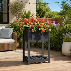 Wooden Planter with Shelf Grey Solid Pine Garden Flower Pot Raised Bed