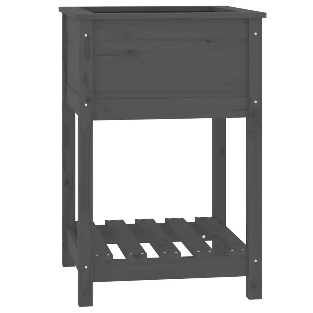 Wooden Planter for Garden Grey Solid Pine with Shelf 54 x 54 x 81 cm