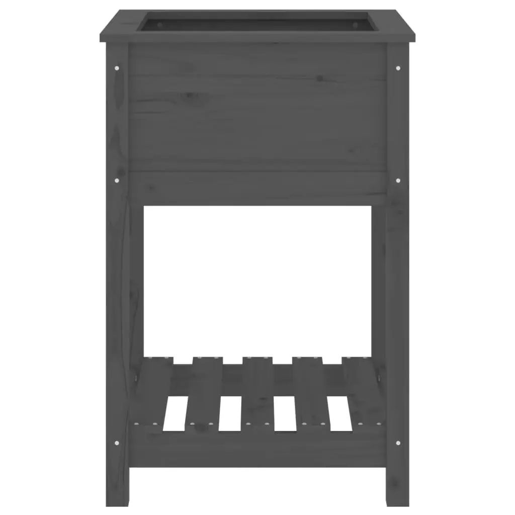 Wooden Planter for Garden Grey Solid Pine with Shelf 54 x 54 x 81 cm