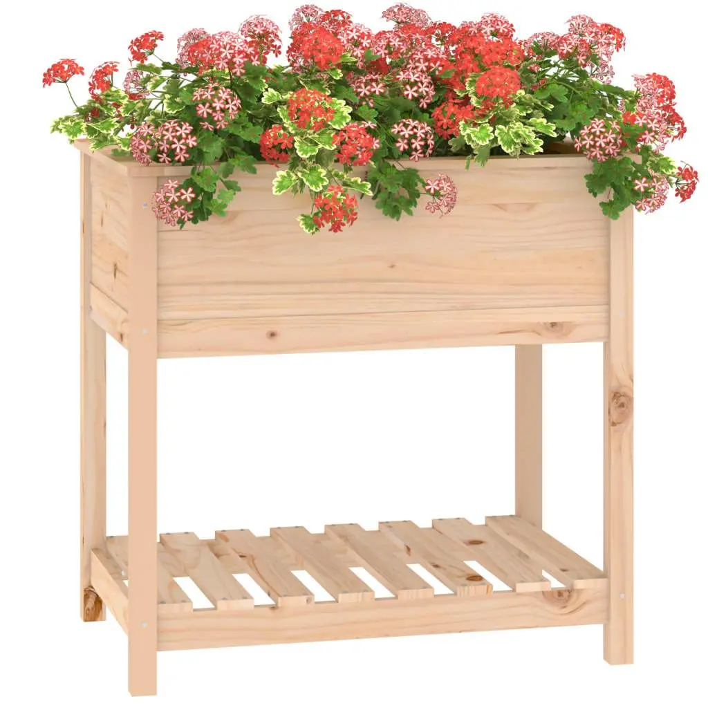 Raised Wooden Planter with Shelf 82.5x54x81 cm Solid Pine Garden Flower Box