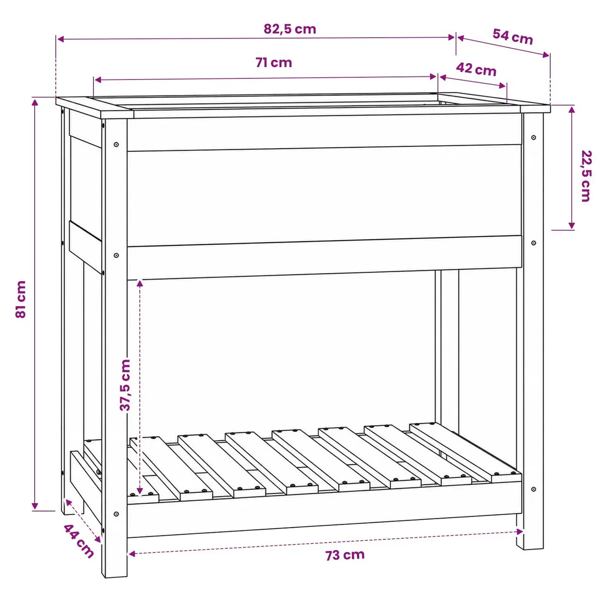 Raised Wooden Planter with Shelf 82.5x54x81 cm Solid Pine Garden Flower Box