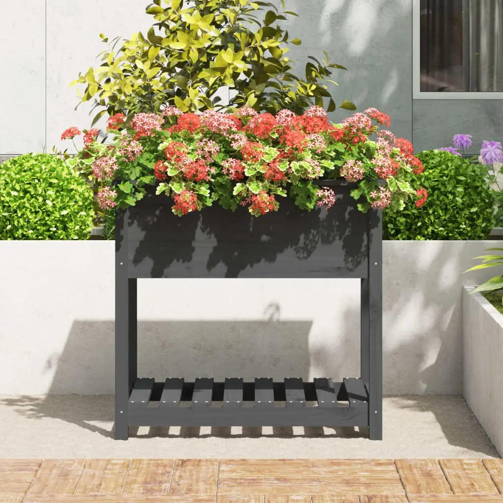 Wooden Planter Box with Shelf for Garden Grey 82.5 x 54 x 81 cm