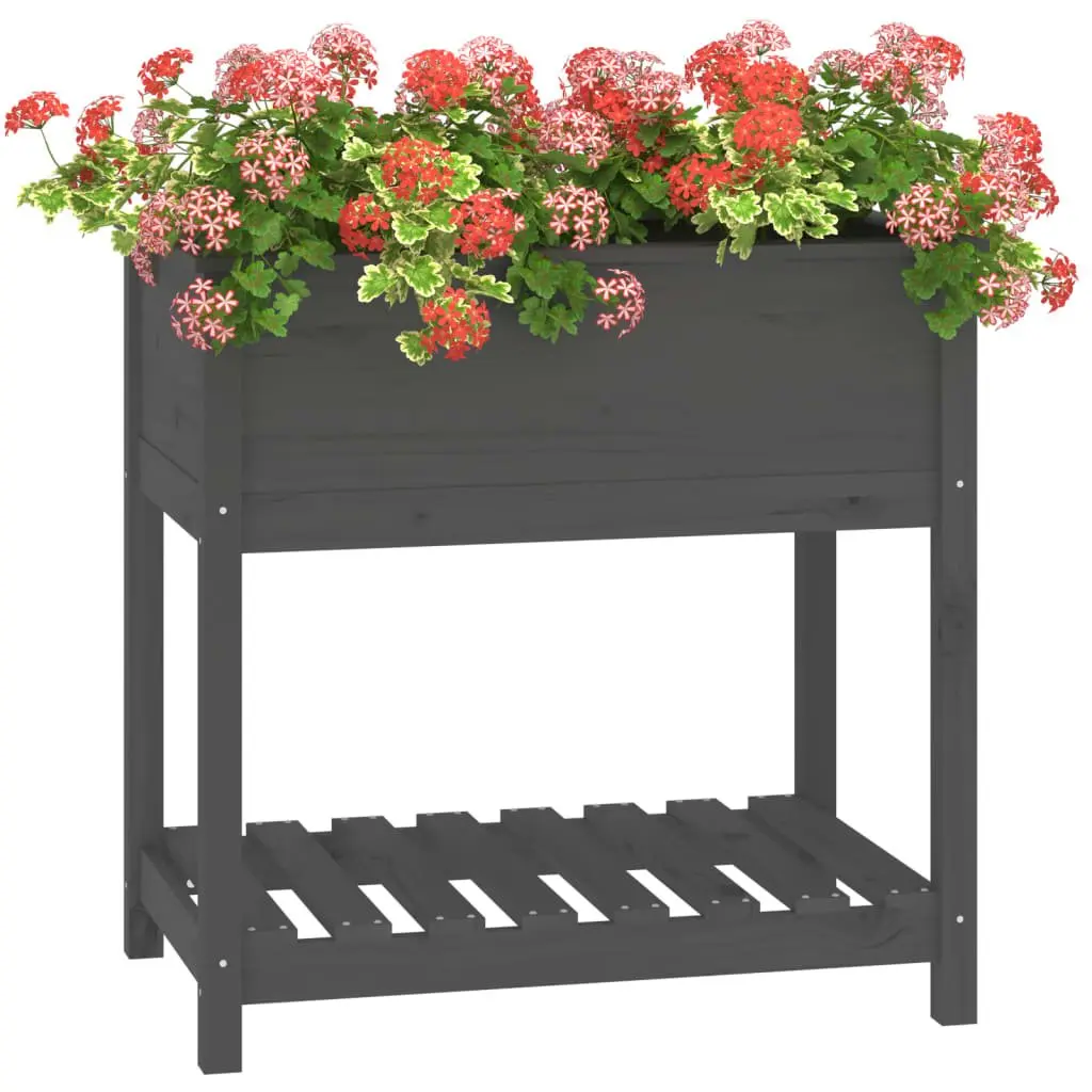 Wooden Planter Box with Shelf for Garden Grey 82.5 x 54 x 81 cm
