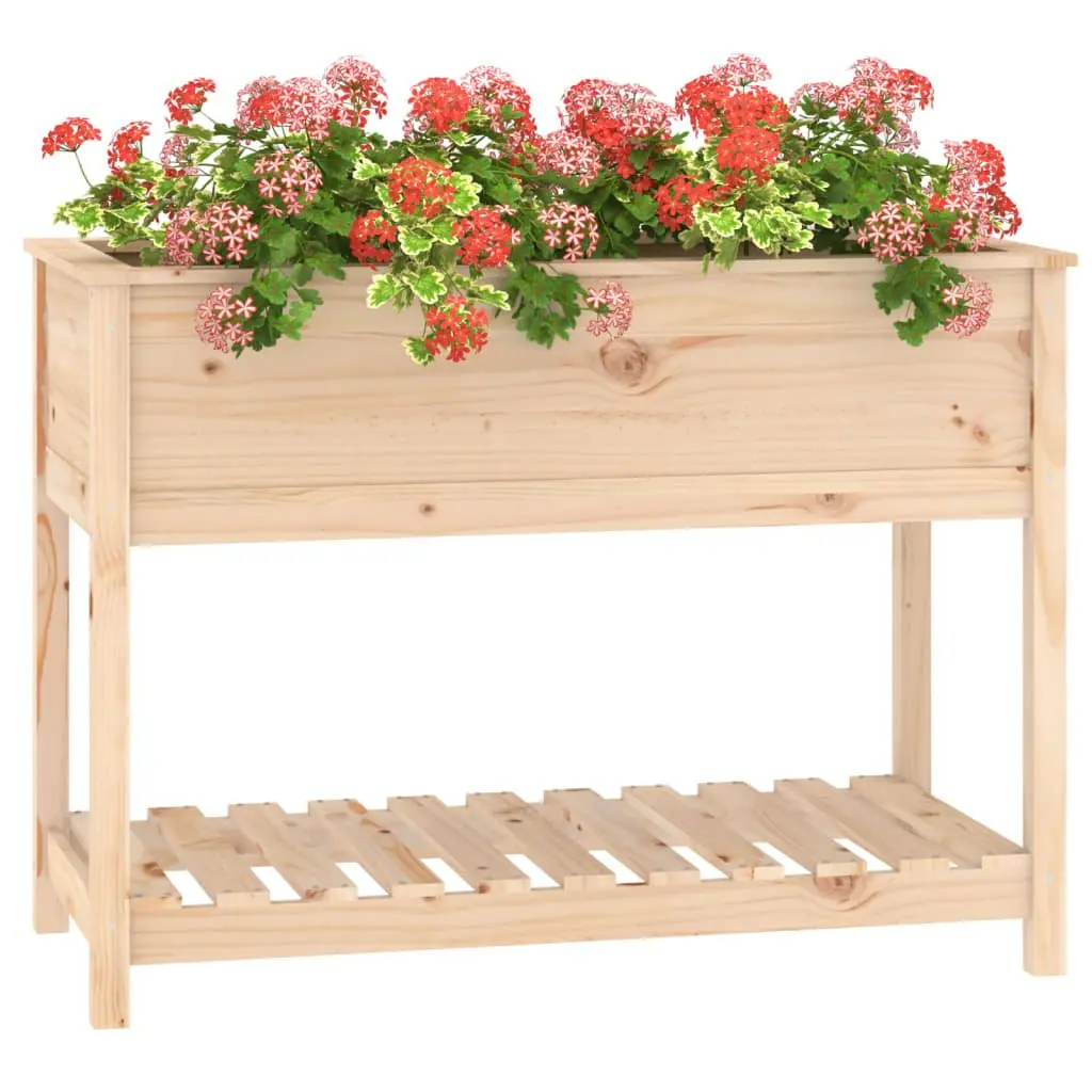 Wooden Planter with Shelf Solid Pine Flower Box Raised Bed Garden Pot Storage