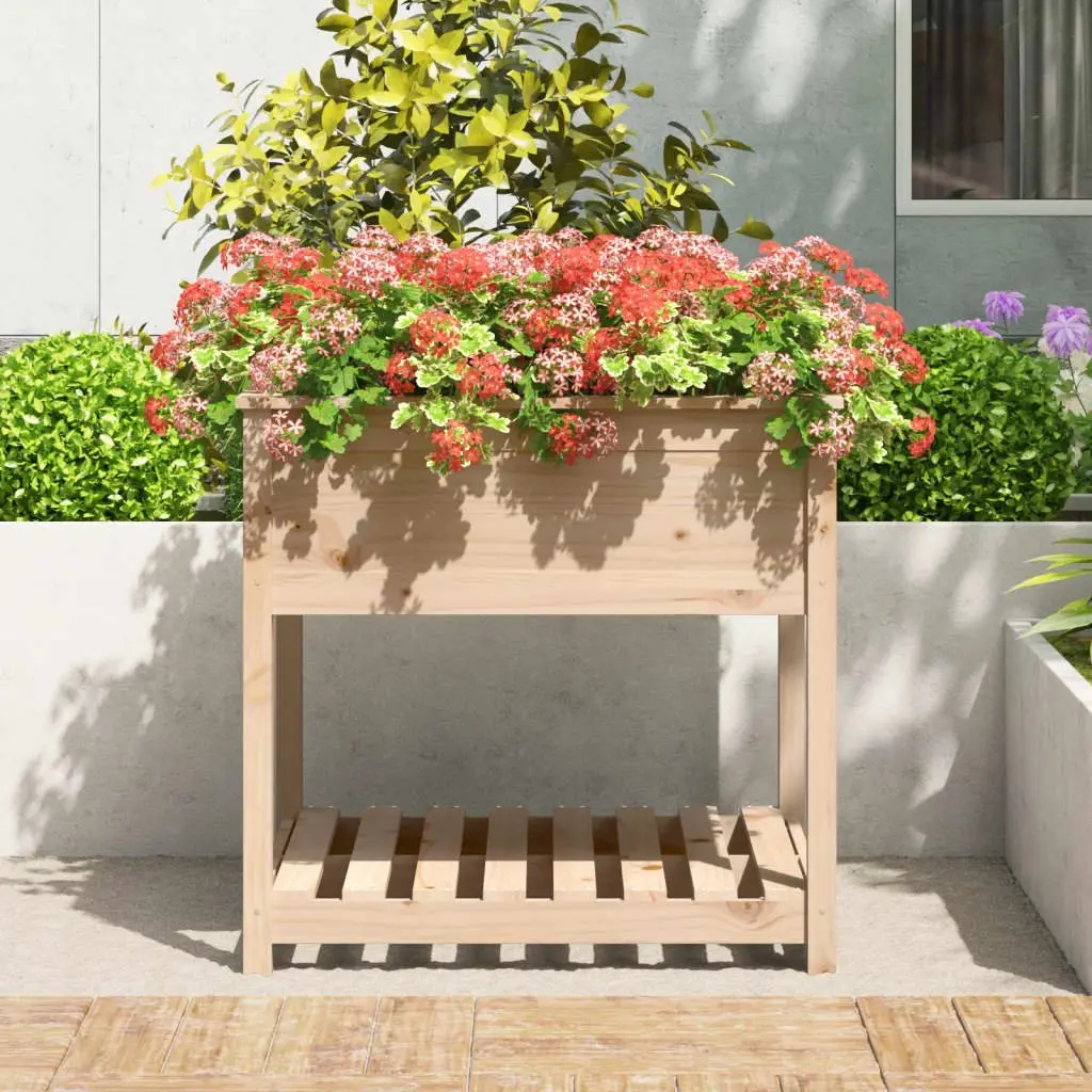 Wooden Planter for Garden 82.5x82.5x81 cm Raised Flower Box with Shelf Brown
