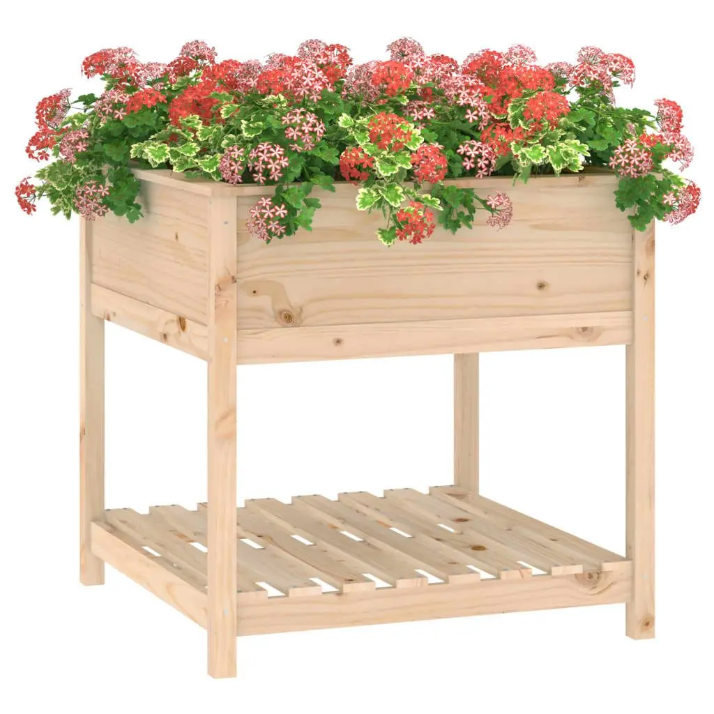 Wooden Planter for Garden 82.5x82.5x81 cm Raised Flower Box with Shelf Brown