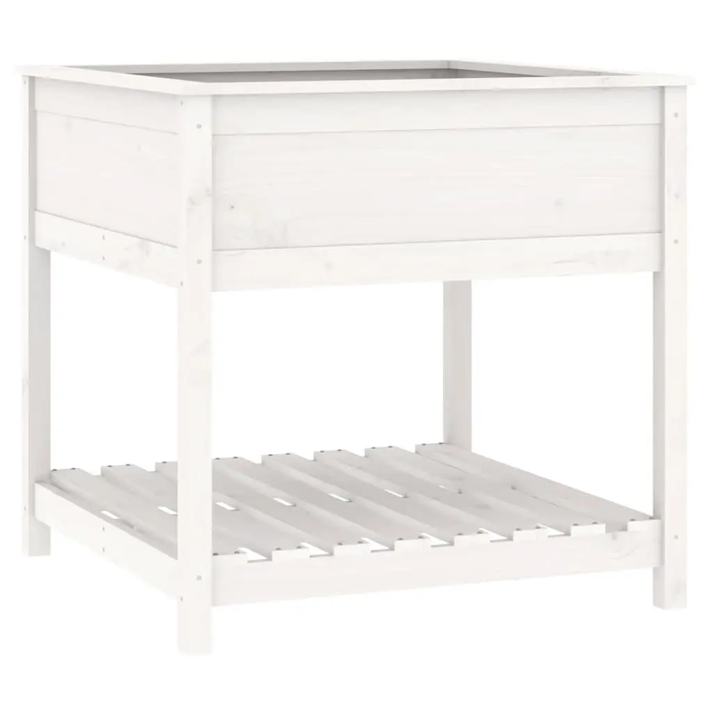 Wooden Planter with Shelf White Raised Garden Flower Box Solid Pine Wood 82.5cm