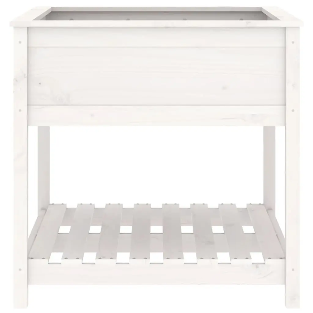 Wooden Planter with Shelf White Raised Garden Flower Box Solid Pine Wood 82.5cm