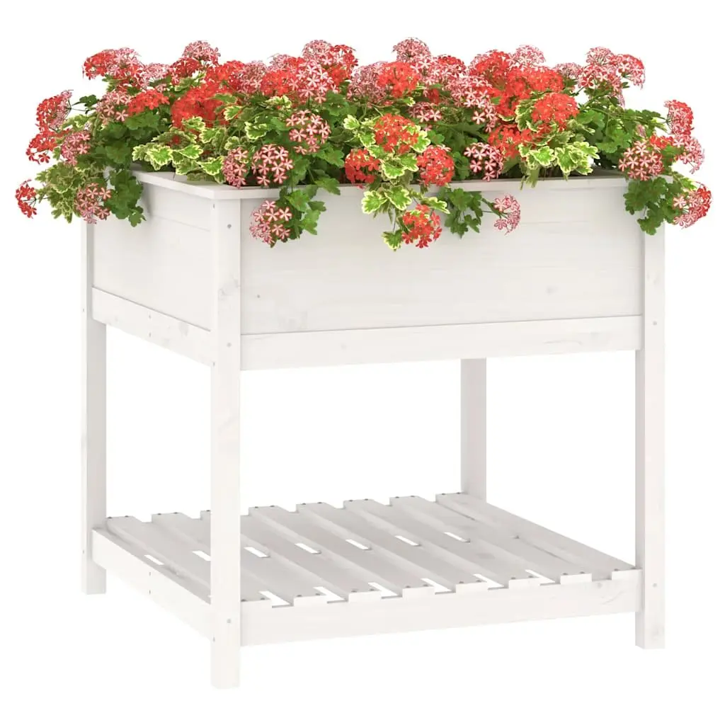 Wooden Planter with Shelf White Raised Garden Flower Box Solid Pine Wood 82.5cm