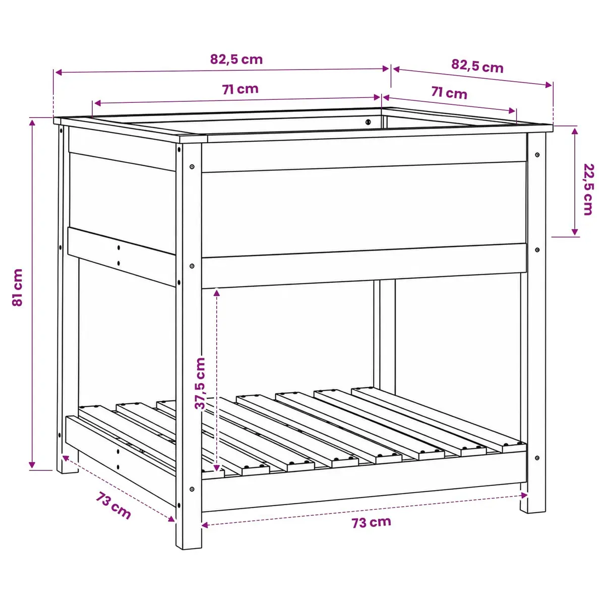 Wooden Planter with Shelf White Raised Garden Flower Box Solid Pine Wood 82.5cm