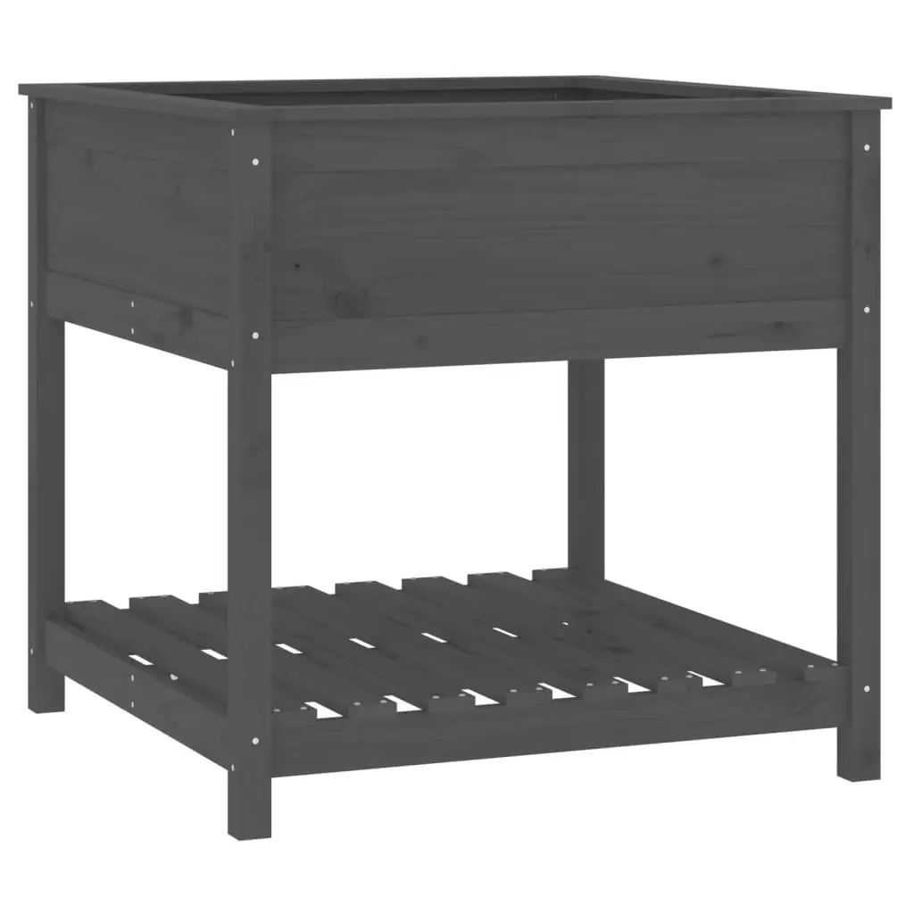 Wooden Garden Planter with Shelf Grey Raised Flower Box 82.5 x 82.5 x 81 cm