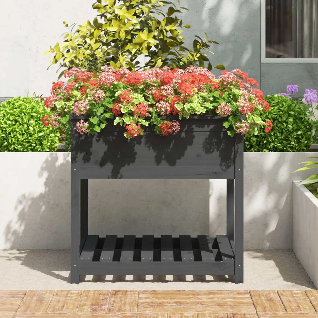 Wooden Garden Planter with Shelf Grey Raised Flower Box 82.5 x 82.5 x 81 cm