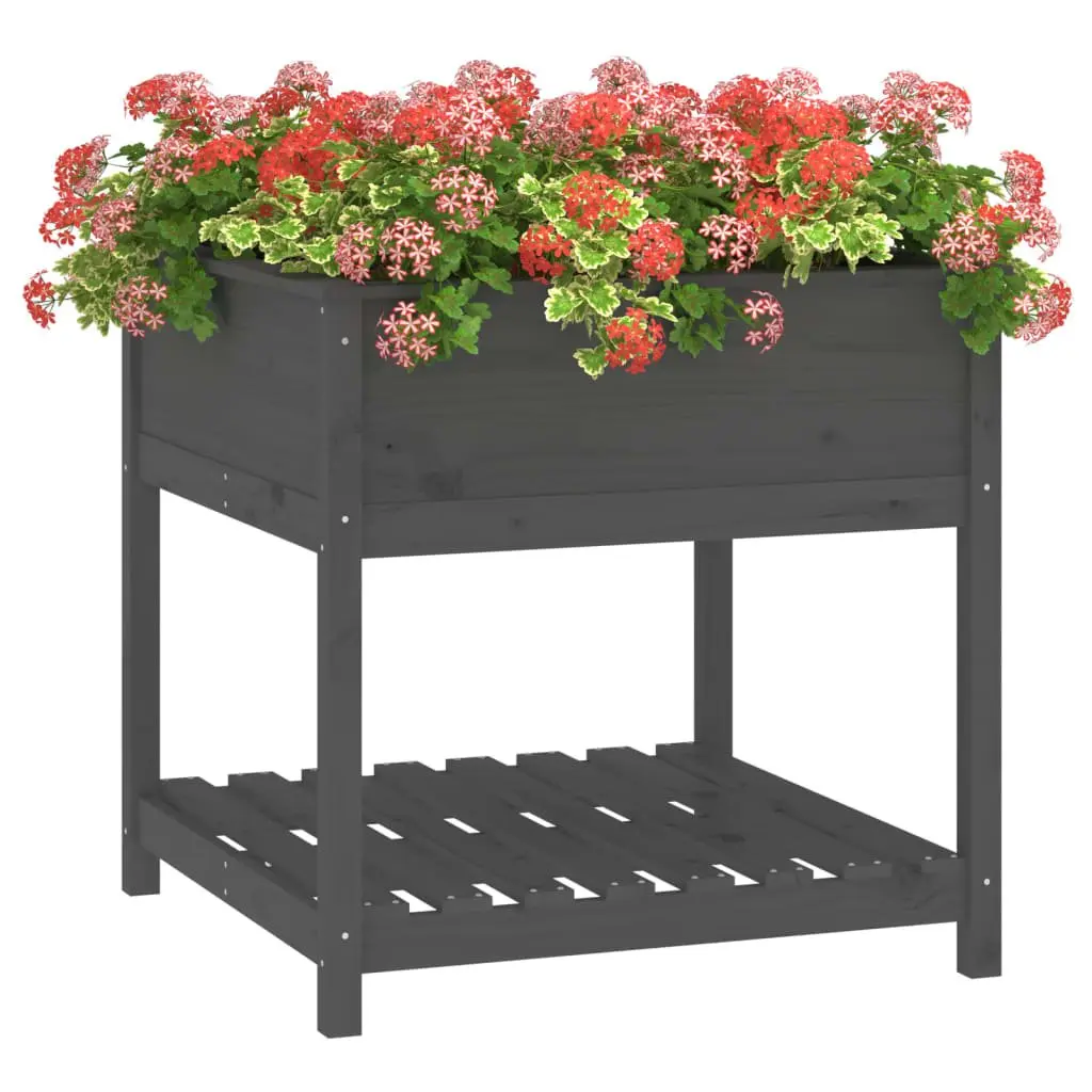 Wooden Garden Planter with Shelf Grey Raised Flower Box 82.5 x 82.5 x 81 cm