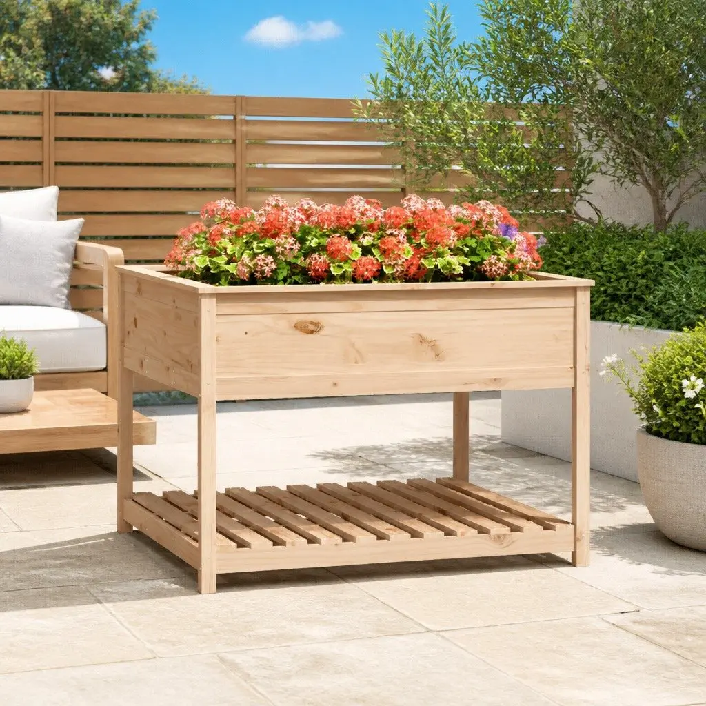 Wooden Planter with Shelf 111.5x111.5x81 cm Solid Pine