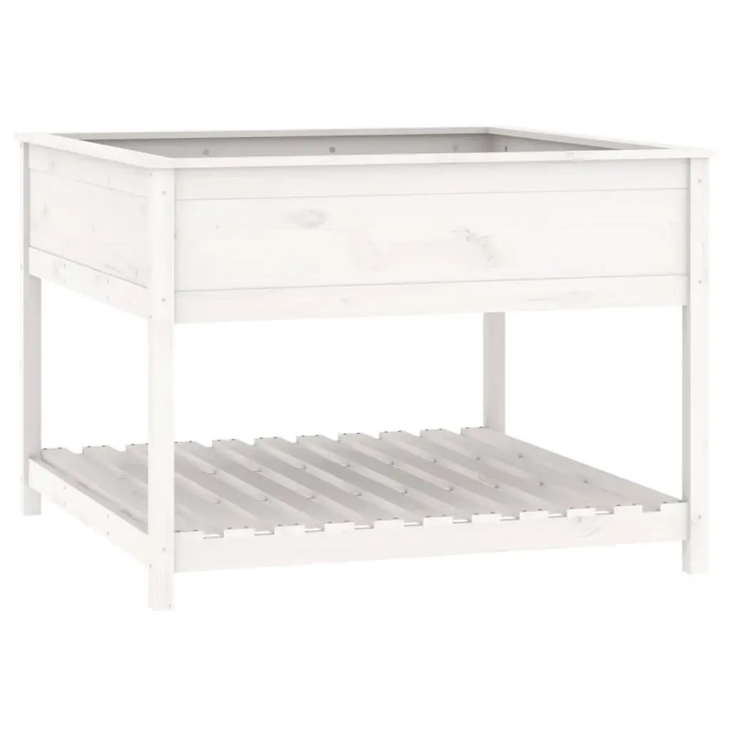 Wooden Planter Outdoor Patio White Raised Garden Box with Shelf 111.5 x 111.5 x 81 cm