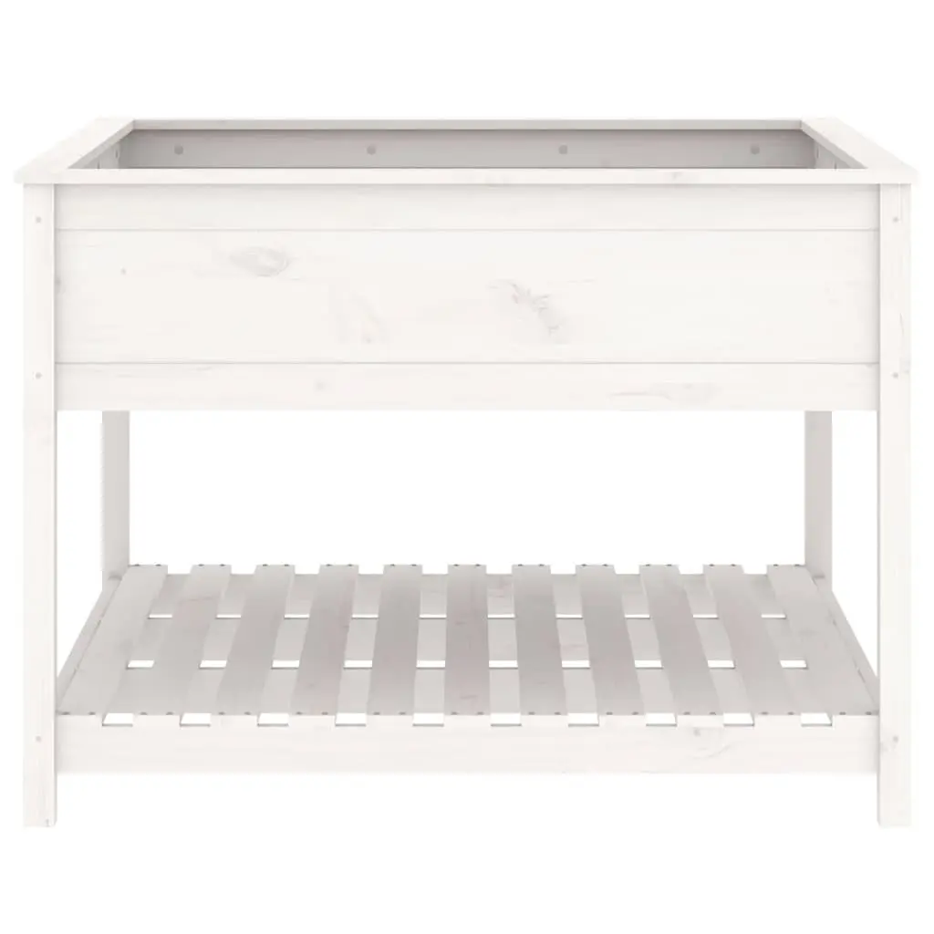 Wooden Planter Outdoor Patio White Raised Garden Box with Shelf 111.5 x 111.5 x 81 cm