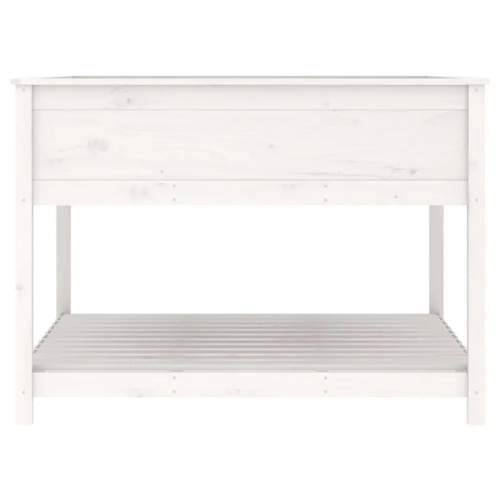 Wooden Planter Outdoor Patio White Raised Garden Box with Shelf 111.5 x 111.5 x 81 cm